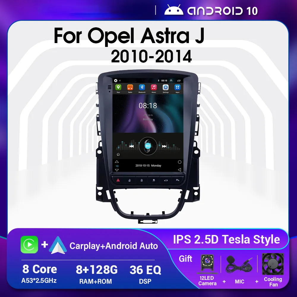 Opel Astra için Araba DVD Radyosu J Vauxhall Buick Verano 2010-2014 Tesla Style Android10 Multimedya Oyuncu GPS dikey ekran