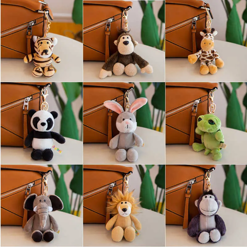 Key Rings Cartoon Animal Plush Keychain ffed Soft Toys Phone Bag Backpack Car Keys Decoration Pendant Lion Monkey Tiger Panda Dolls Toy L221010