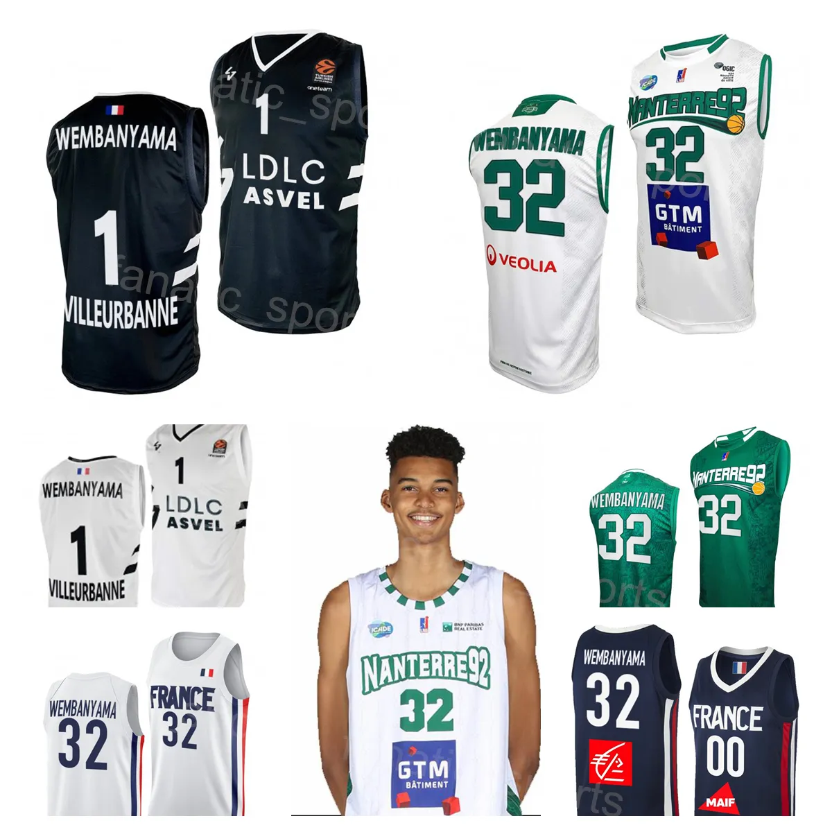 Print National U19 France Basketball 32 Victor Wembanyama Jersey