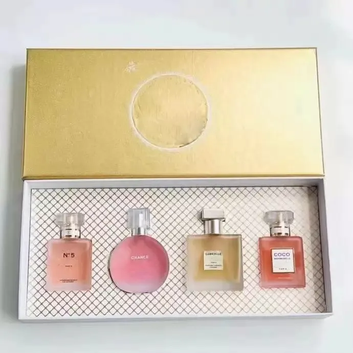 مجموعة هدايا عطور نسائية فاخرة فرصة رقم 5 أزواج كوكو 25 مل × 4 صور برائحة طيبة تدوم طويلاً لفترة طويلة