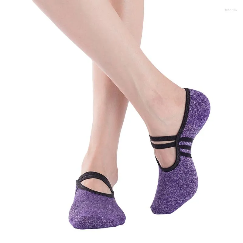 Chaussettes de sport Yoga femmes dos nu coton bandage antidérapant Ventilation Pilates Ballet danse chaussette pantoufles