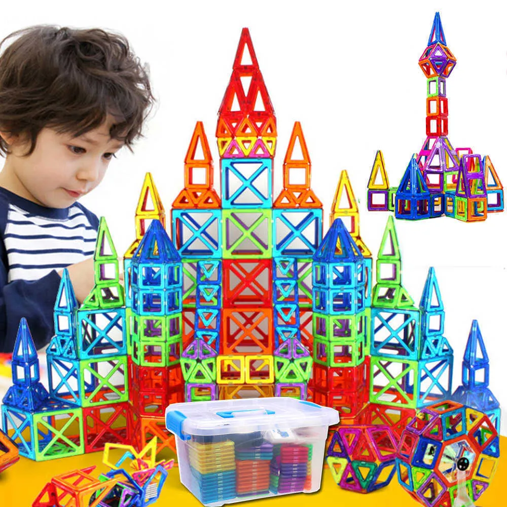 184pcs-10pcs Building Magnetic Buildings Toys Educational Magnetic Tiles fissati per ragazzi/ragazze che impilano blocchi per il bambino/Kids Q0723