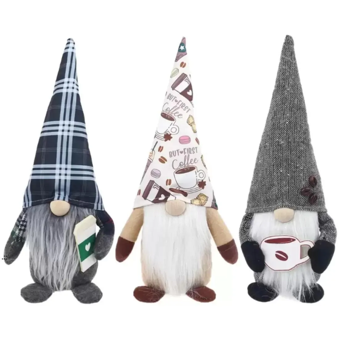 Weihnachtsdekoration, Kaffeezwerg, kariert, schwedischer Tomte, gesichtsloses Spielzeug, skandinavische Figur, nordisches Plüsch-Bauernhaus, Heimdekoration, GCB16110