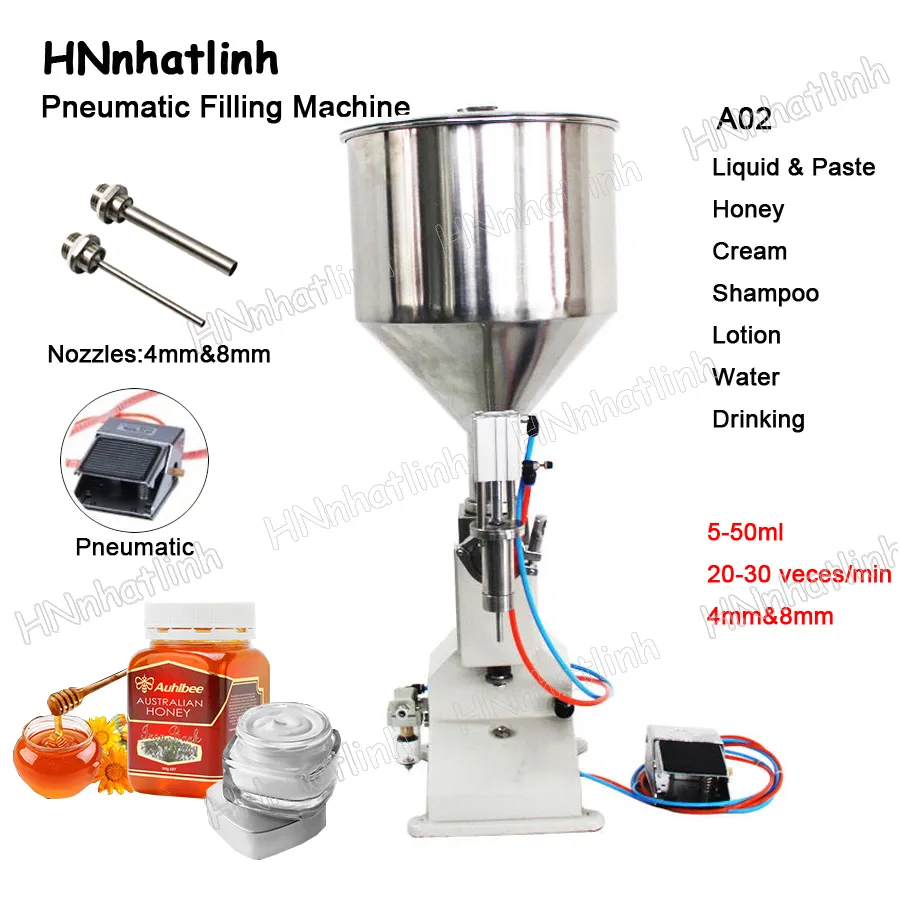 Machine pneumatique de remplissage d'huile alimentaire, 5-50ml, eau, Sauce, crème, miel, pâte liquide, équipement d'emballage, shampoing, remplissage de jus, A02