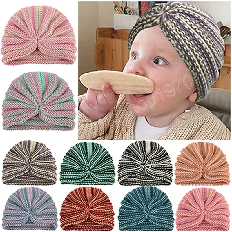 Chapeau rayé en laine tricoté coloré pour nouveau-né, casquettes confortables et chaudes en Crochet, couvre-chef pour bébé, décoration de vêtements