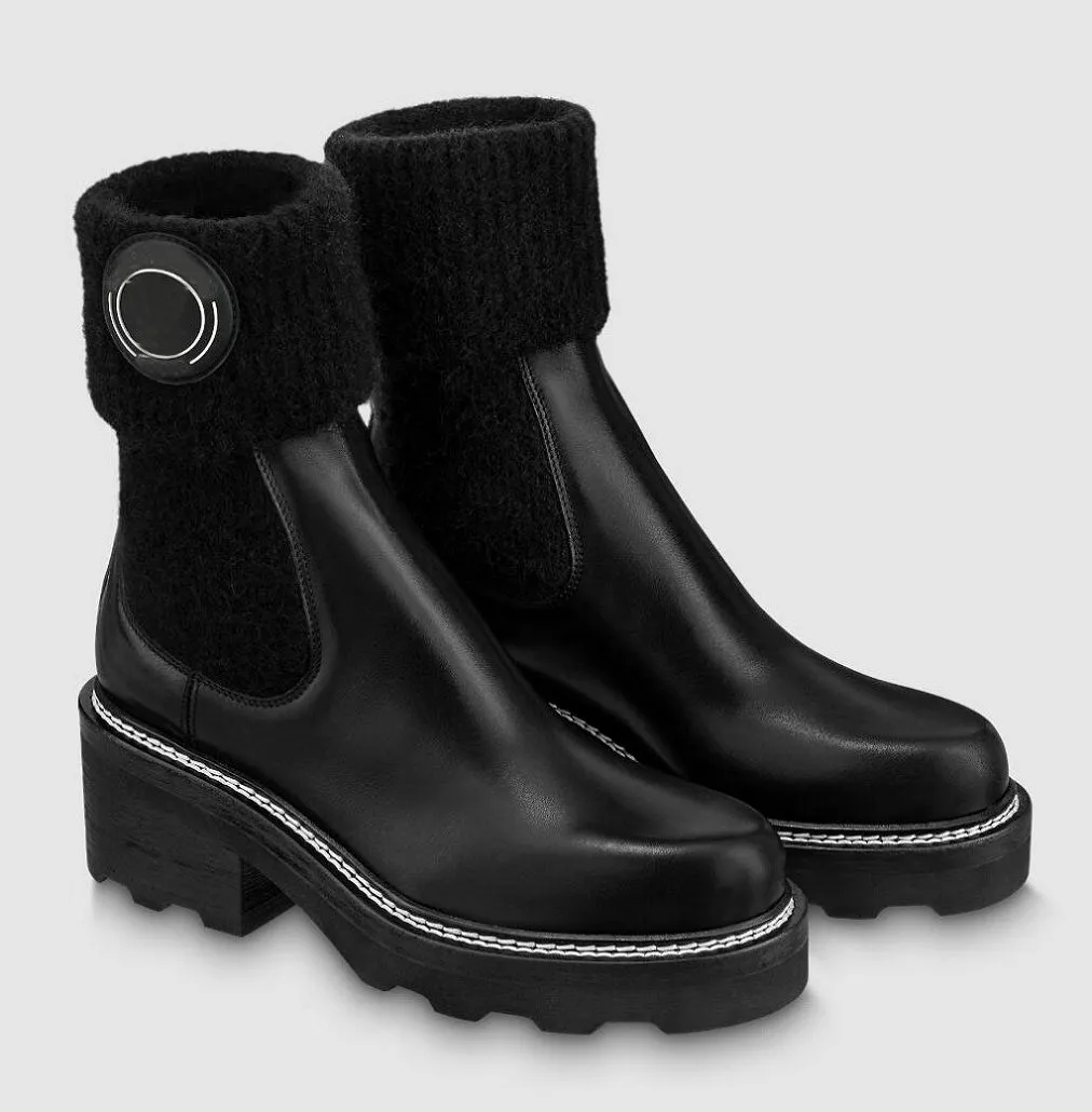 Top Luxus Winter Beaubourg Kampfstiefel Schwarz Kalbsleder Leder Stiefeletten Gummi Lug Sohle Lady Booty Berühmte Martin Booties Party Hochzeit EU35-42