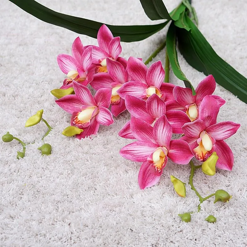 Decorative Flowers Artificial Leaf Orchid Simulation Cymbidium Home Wedding Set Garden Coffee Table Bedroom Flower Arrangement Plant