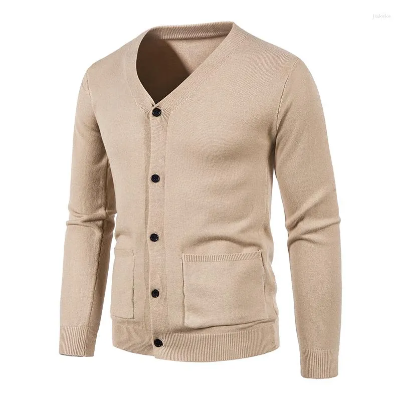 Męskie swetry męskie mody buttonów swobodne sweter z dzianiny solidne kieszenie kolorowe ciepłe płaszcze topy kardigany
