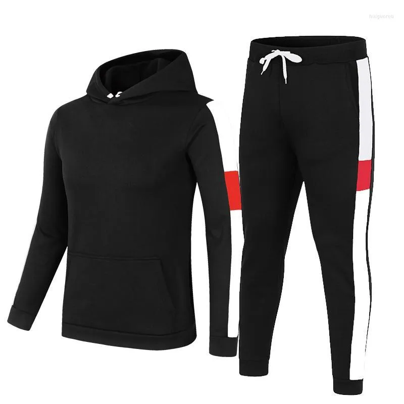 Survêtements pour hommes Sweat à capuche décontracté Vêtements de sport Couleur unie 2 pièces Costume pour hommes Automne Bord blanc Veste à capuche Pantalon à cordon