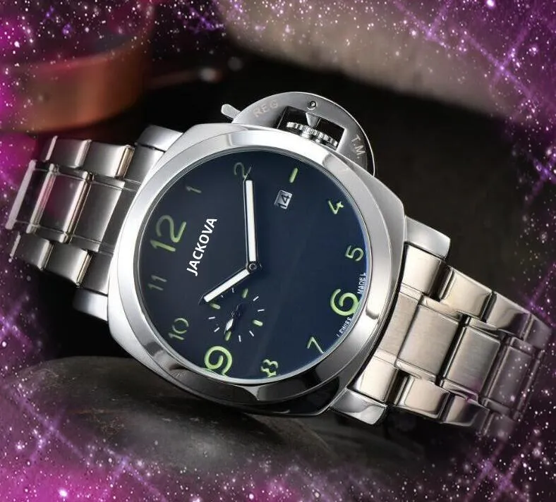 Sous-cadran de travail mouvement à quartz montres pour hommes 45 mm en acier inoxydable haut de gamme miroir en cristal batterie affaires montres-bracelets élégantes classiques avec cadeau de Noël