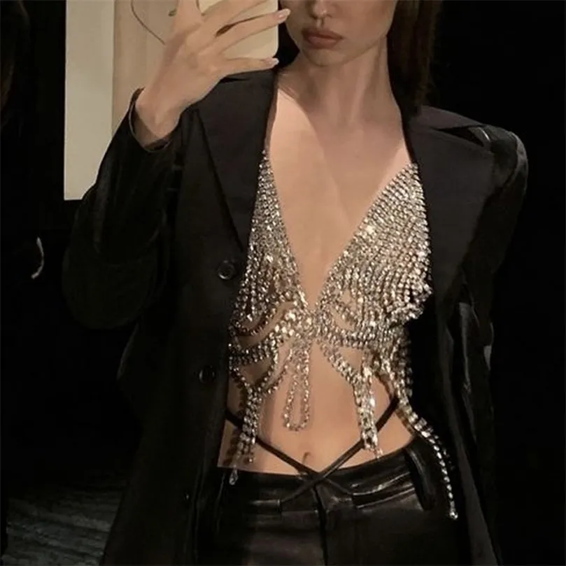Diğer parlak düzensiz saçak üst iç çamaşırı bikini kablo demeti vücut zinciri kadın festival kıyafeti için göğüs takıları 221008