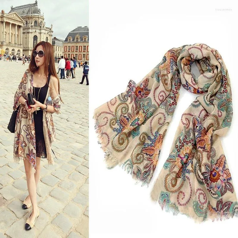 Berets Bohemian Style Cashew Jacquard Scarf Women Winter Long Soft Shawls And Wraps Ladies Print Headscarf National Wind Travel ScarvesBeret