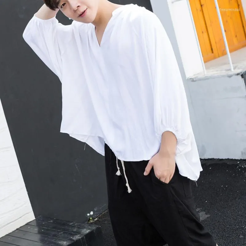 Men's Casual Shirts Korean Version Summer Of The Loose Fairy Shirt Bat Long-sleeved Hip-hop Nightclub Hair Stylist Tide Male Breathable