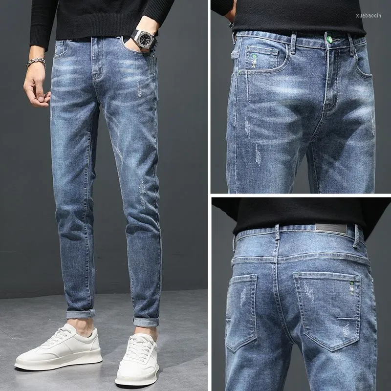 Heren jeans herfst heren slanke fit pantalones hombre Koreaanse modeontwerper broek trend streetwear