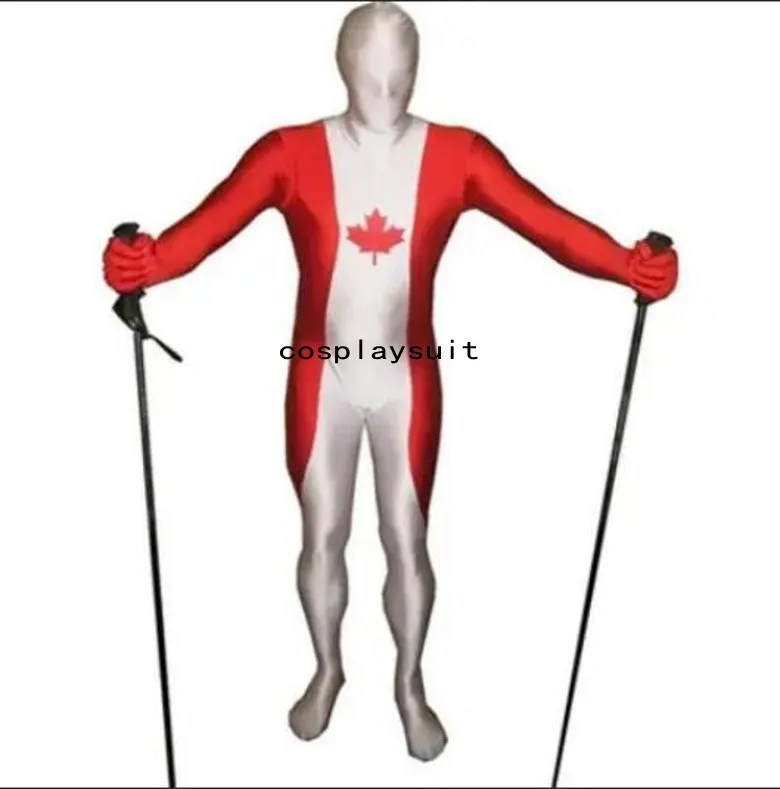 Fantaisie feuilles d'érable Canada Drapeau catsuit costumes complet body Robe Zentai Seconde Peau Costume Costume Spandex combinaison