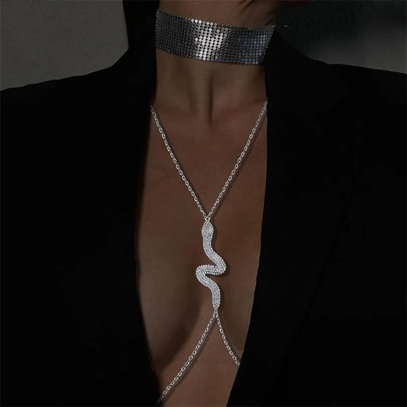 Other Sexy Snake Chest Chain Necklace Harness Jewelry for Women Metal Body Chain Bikini Crystal Clothing Accessories Decor 221008