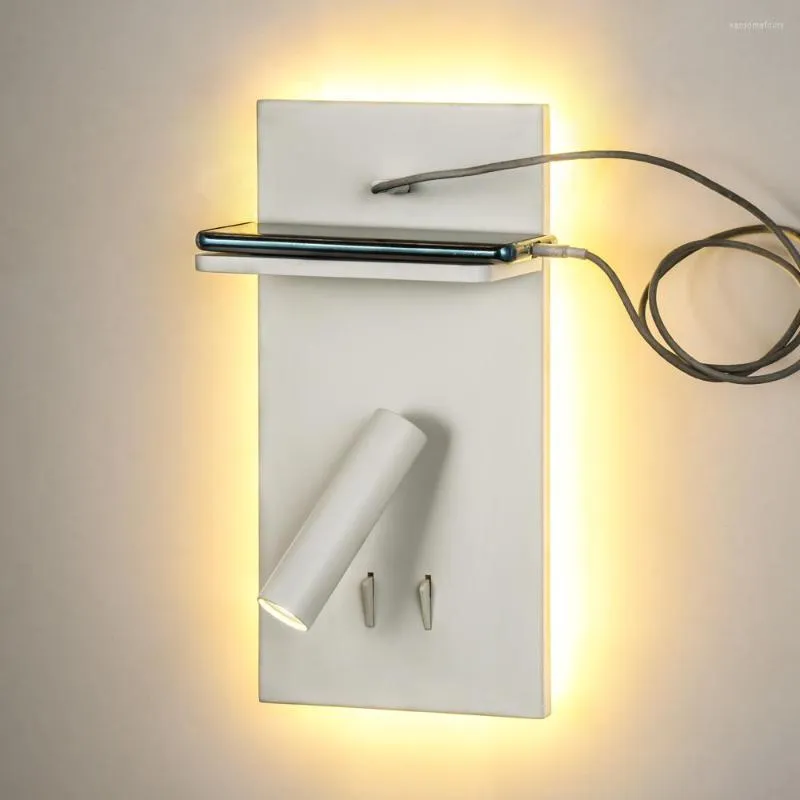 Applique Zerouno lumière chevet chargeur sans fil Usb avec lits rétro-éclairés éclairage Led réglable chambre lecture El Design