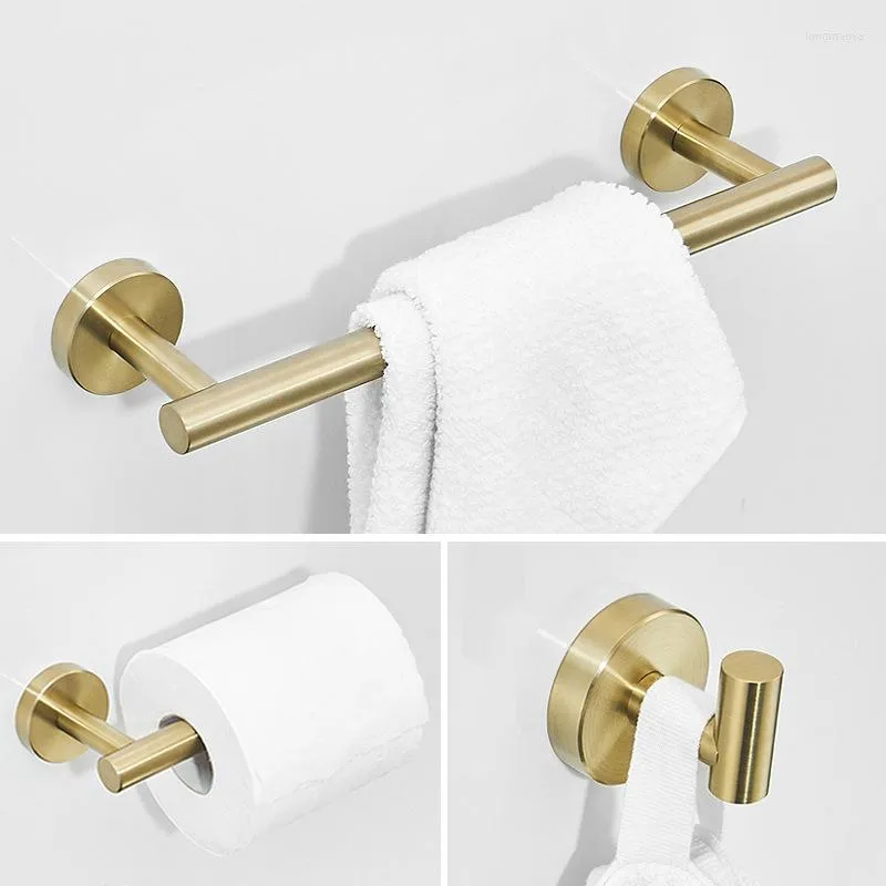 Accessorio per bagno set di asciugamano oro spazzolato bar a parete montato inossidabile in acciaio inossidabile porta carta per tessuto gancio per appendiabiti Accessori per bagno