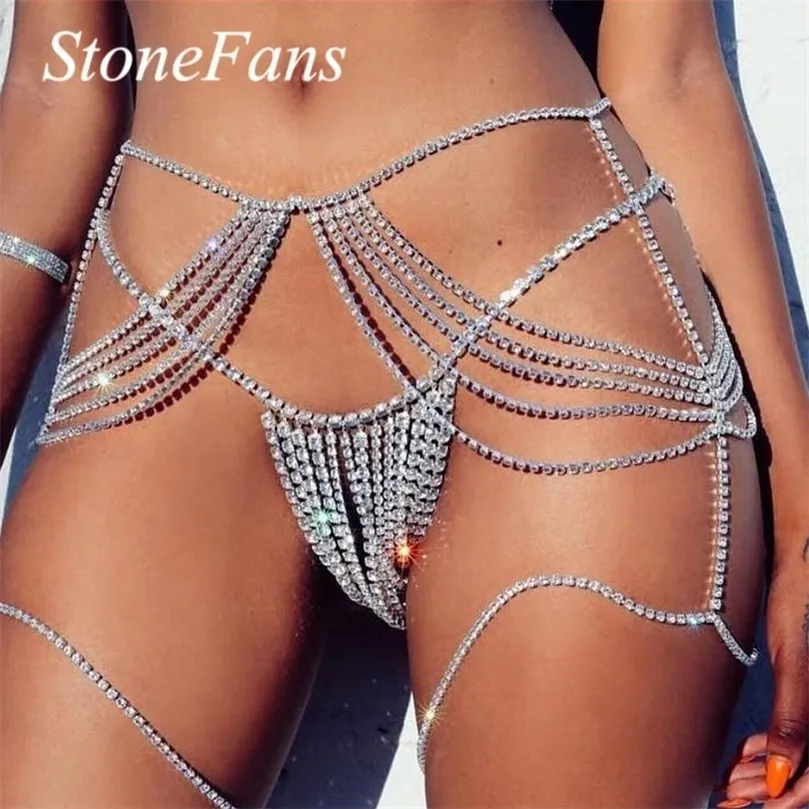 Other Stonefans Sexy Tassel Waist Chain Body Jewelry for Women Bling Crystal Waist Thigh Chain Underwear Bikini Accessories 221008