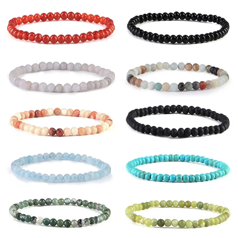 4mm 6mm 8mm Natural Stone Strands Beaded Elastic Charm Armband For Women Men Bangle Handgjorda Yoga smycken