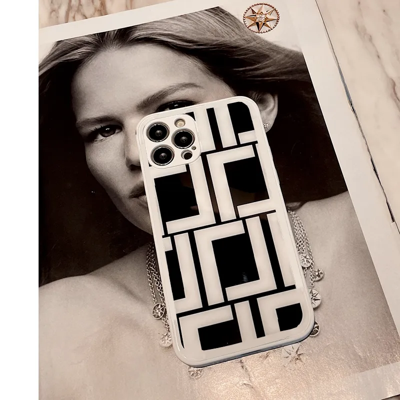 Capas de celular de designer de luxo com texturas de silicone, letras brancas padrão, capa de capa para iPhone 14 13 Pro Max 12 11 XR XS Top