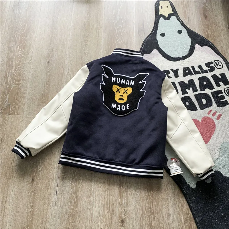 Men`s Jackets Human Made Varsity Jacket Sheep Embroidery Leather Sleeve Men`s Women`s Baseball Jacket 221010