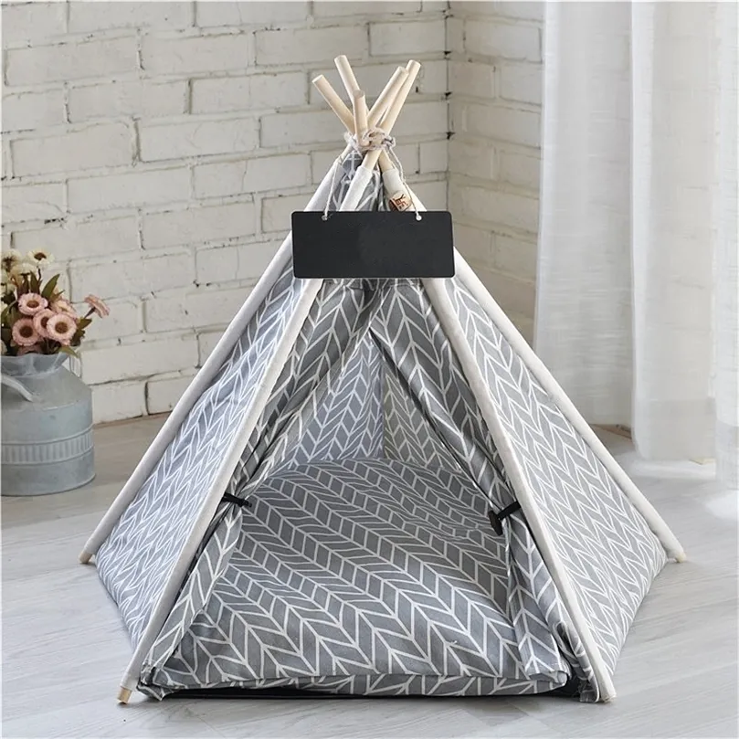 Cat Beds Furniture Pet Tent House Dog Bed Portable Removable Washable Teepee Puppy Cat Indoor Outdoor Kennels Cave with Cushion and Blackboard 221010