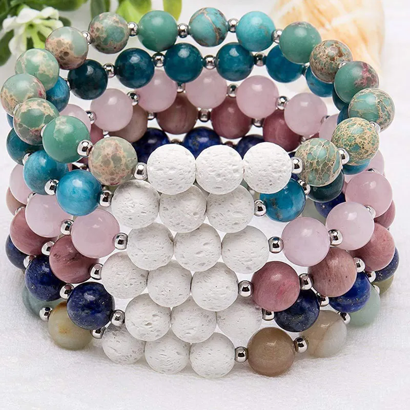 Natural Stone Handmade Beaded Strands Yoga Charm Bracelets For Women Men Lover Elastic Bangle Decor Jewelry