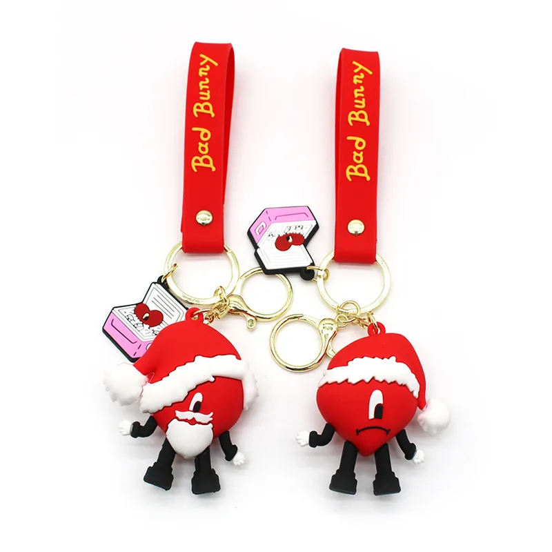 Cute Cartoon Christmas Bad Bunny Rabbit Keychain Straps Soft Buckle Decorations Charms for Kids Designer Bag Pendant