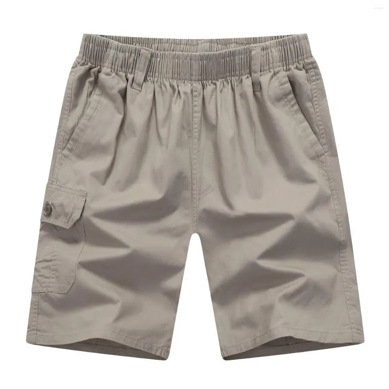 Pantalons pour hommes Boutons de couleur unie pour hommes Décontractés All Match Shorts À la mode Cargo tissé avec fermeture à glissière Tan pour les hommes