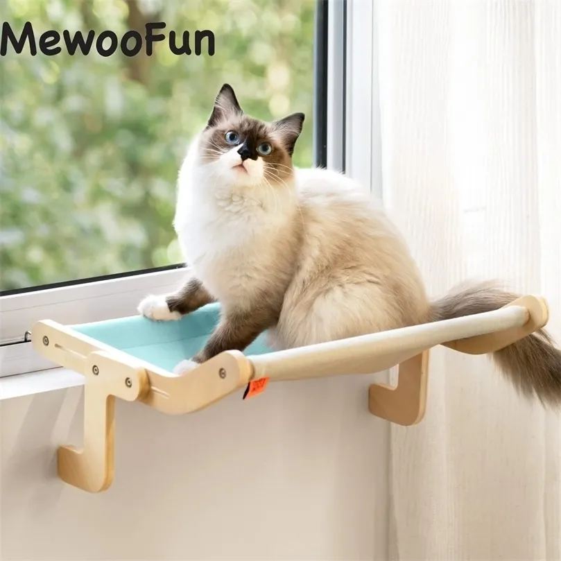 Katzenbetten-Möbel Mewoofun Stabile Katzenfensterstange aus Holz zum Aufhängen, Baumwollleinen, leicht waschbar, mehrlagiges Sperrholz, Verkauf von Hängematte 221010