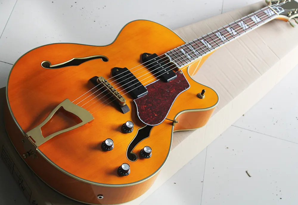 Orange Semi Hollow Thick L Electric Guitar With P90 Pickups From