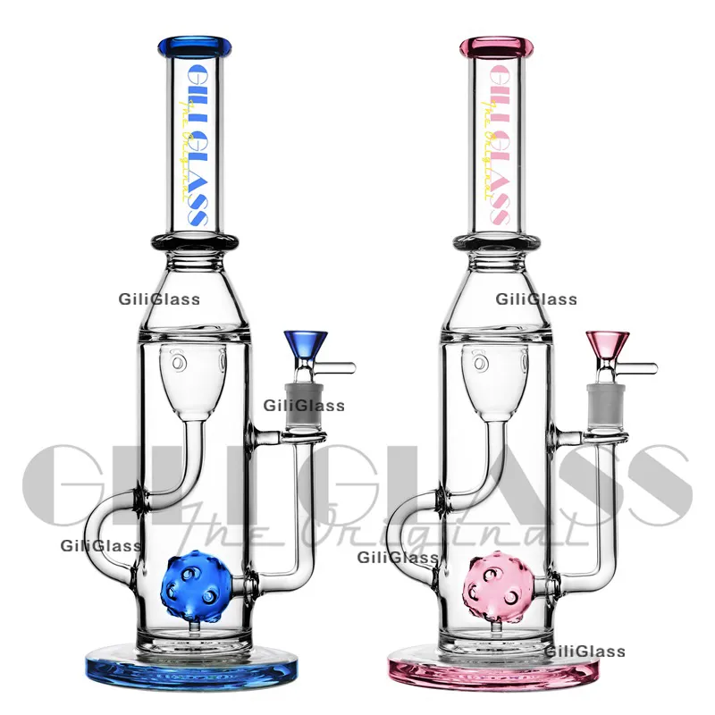 13.5 pulgadas Reciclador Bongs Tubo de bobina Vaso de vidrio Bong Timón Percolador Tuberías de agua Panal Perc Bubbler Pipe con 14 mm tazón de vidrio hookah