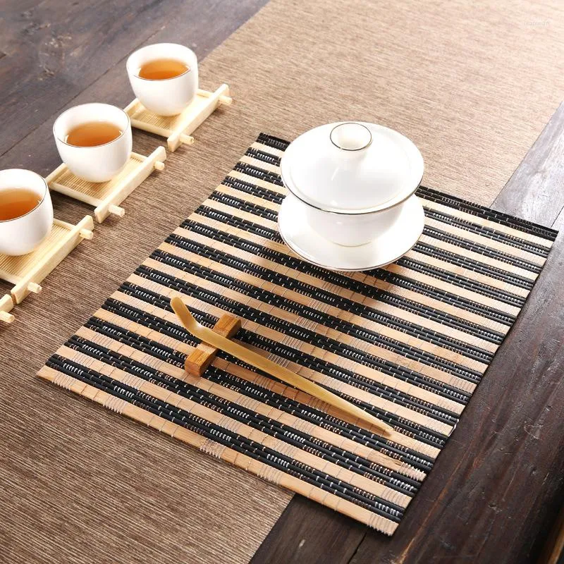 Table Mats Bamboo Placemats Chinese Tea Mat Insulation Waterproof Pad Kitchen Accessories Natural Handmade