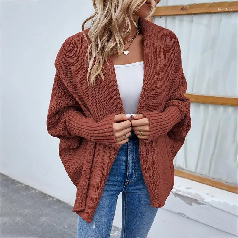 Pull tricoté à manches de poupée pour femme, Cardigan élégant et décontracté, manteau ample, couleur unie, mode automne hiver