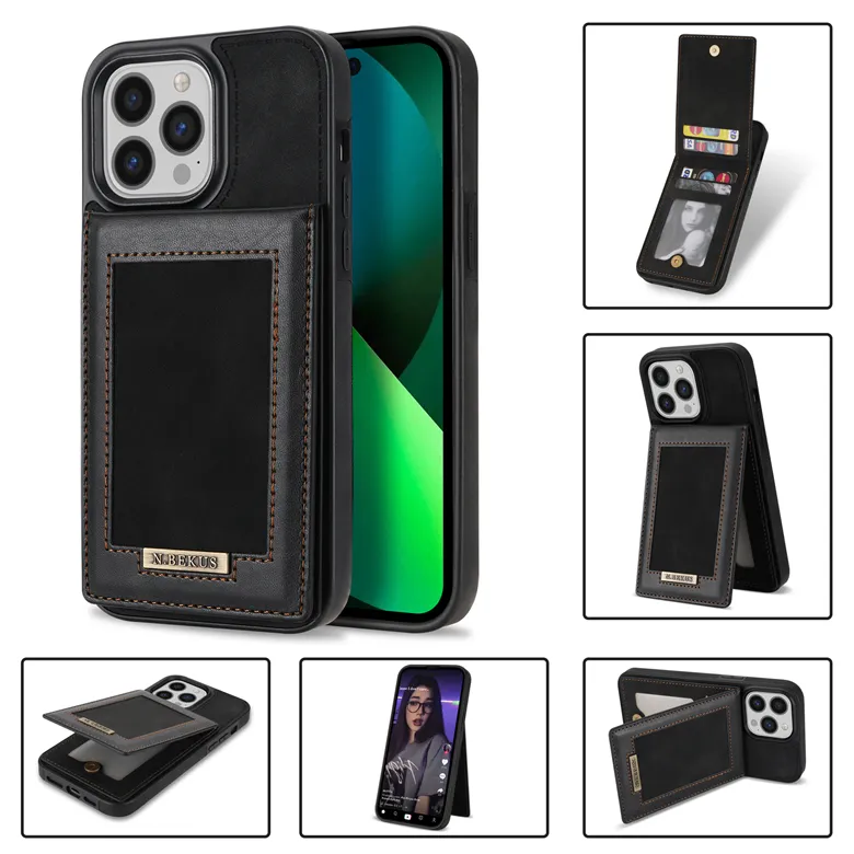 Retro slanke matleren telefoonhoesjes voor iPhone SE2 SE3 Samsung Galaxy S22 Ultra S21 S20 S21FE S02FE Note20 A12 A52S A52 5G A51 A71 A53 Meerdere kaartslots Wallet Shell