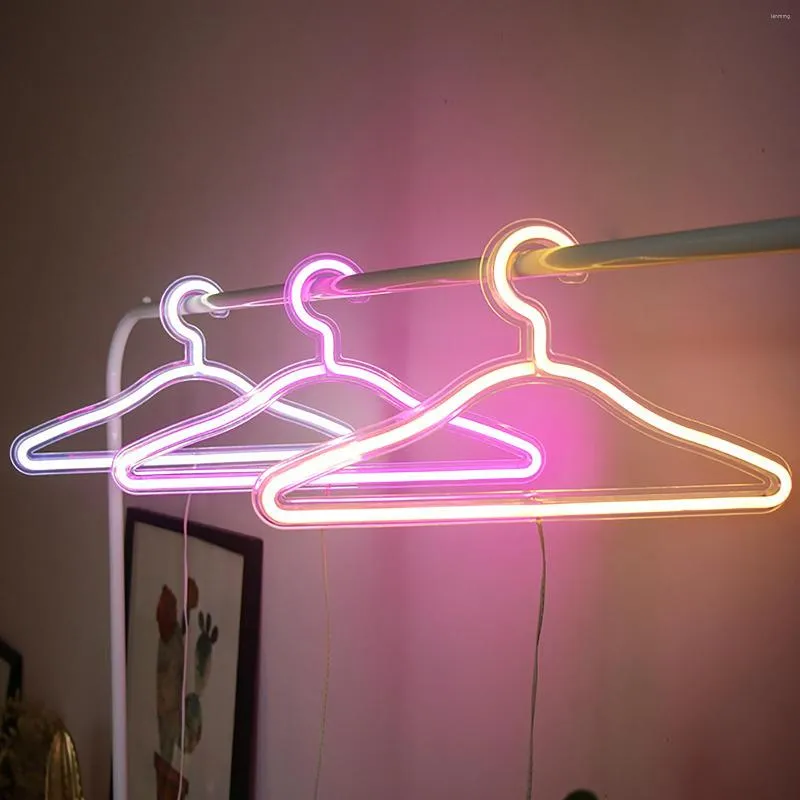 Applique murale LED néon signe vêtements support USB alimenté cintre nuit vêtements pour maison mariage magasin