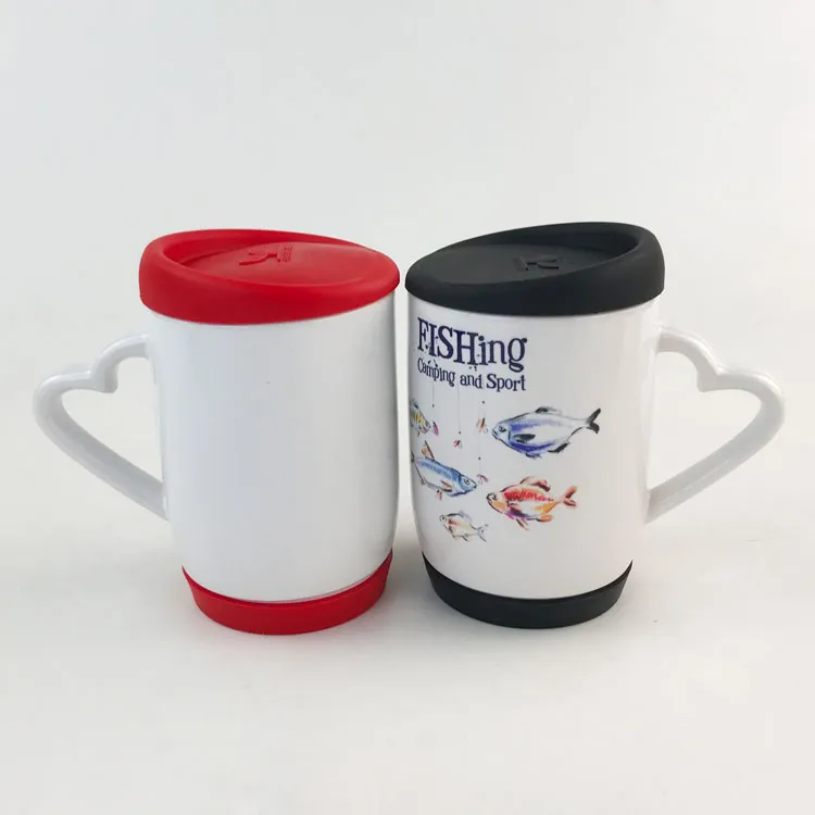 12oz sublimation ceramics mugs tumblers blanks coffee cup with heart handle DIY printing with Silicone coaster and lid Z11