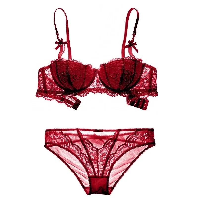 Bras Sets Lingerie Set Plus Size Half Cup Bra Red Underwear Sets