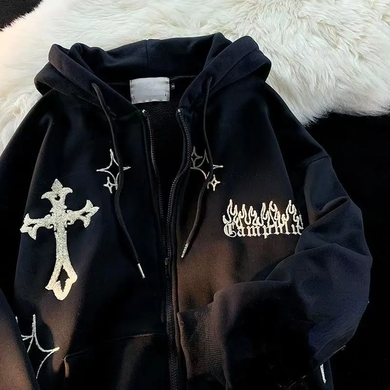【COSYHARU】Crombie Lettering Heavy Hood Zip-Up Chrome Hearts Hangzhou Exclusive Horseshoe Zip Up Hoodie