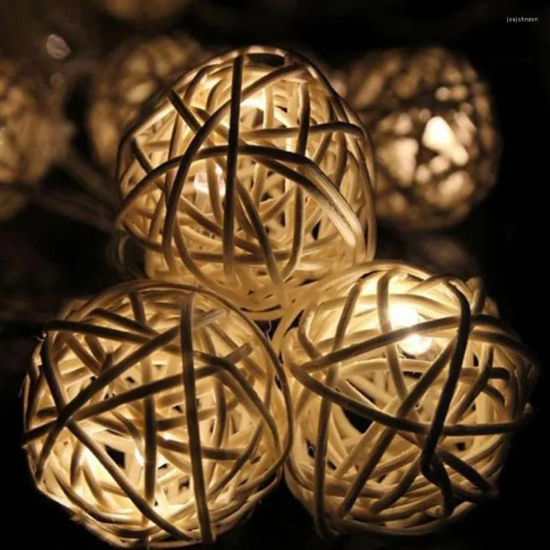 Stringhe Luce natalizia Stringa di palline in rattan 10 LED Decorazione natalizia per la casa Bianco caldo freddo Batteria 1,2 M Lustre Square Anno