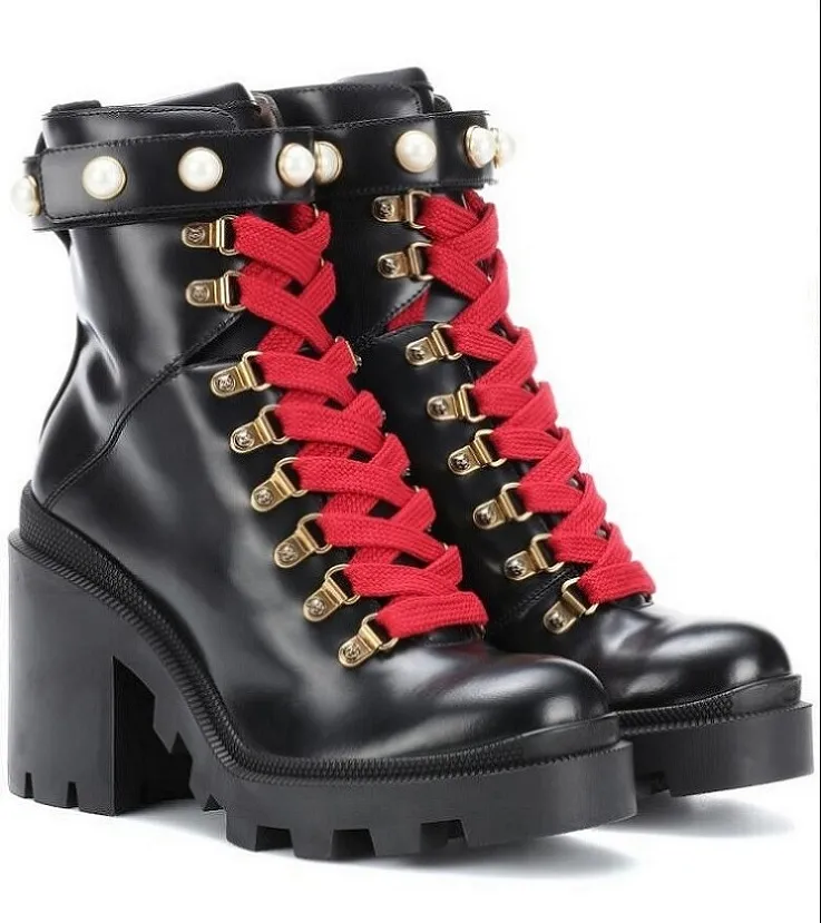 Vinter perfekt faux p￤rla-embellished ankel boot l￤der nappa l￤der rundad t￥ stridsst￶vlar fest wdding lady mode booties eu35-43