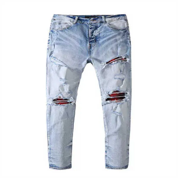Mens Jeans Men Jean Hip Hop Pants Street Trend Zipper High Street Style Hole Denim Chain Decoration Ripped Paneled Trousers Christmas