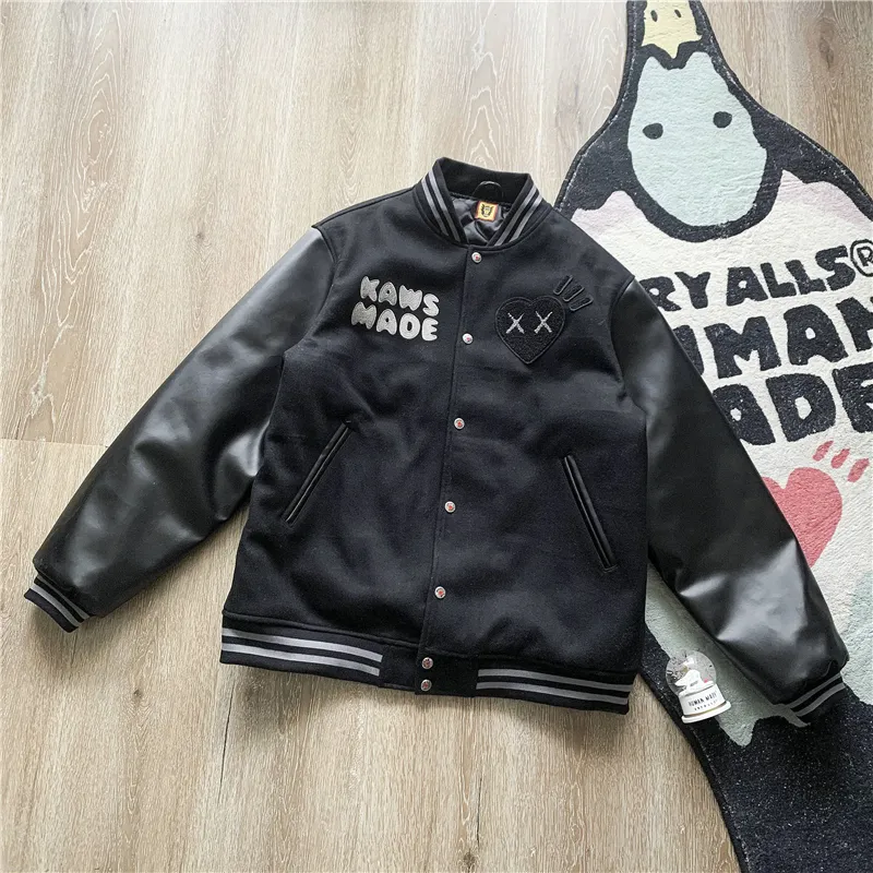 Men`s Jackets Human Made Varsity Jacket Sheep Embroidery Leather Sleeve Men`s Women`s Baseball Jacket 221010