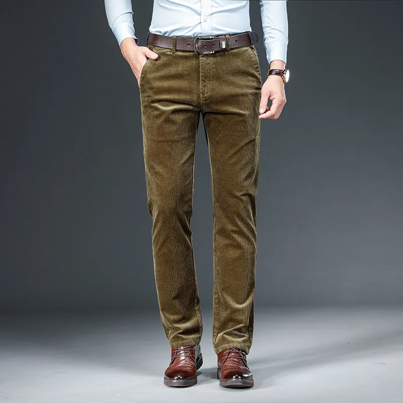 Pantaloni da uomo Autunno Inverno Sezione spessa Velluto a coste Pantaloni casual da uomo in cotone Pantaloni da lavoro in velluto a coste Pantaloni lunghi dritti marroni da uomo 2842 221010