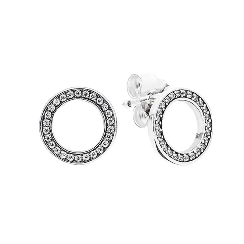925 Sterling Silver Sparkling Circle Stud örhängen för kvinnor med originalboxuppsättning Designer smycken för Pandora CZ Diamond Earring