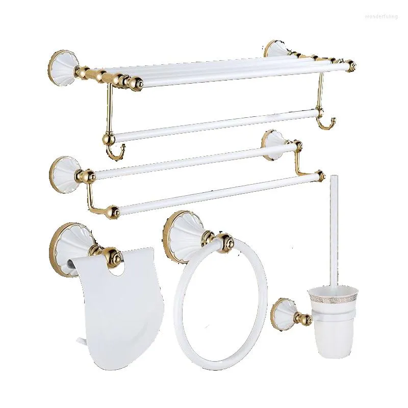 バスアクセサリーセットLangyo Luxury Bathroom Accessoriesハードウェアホワイトゴールドペンダントポリッシュトゥースブラシタオルバークロスフックラック