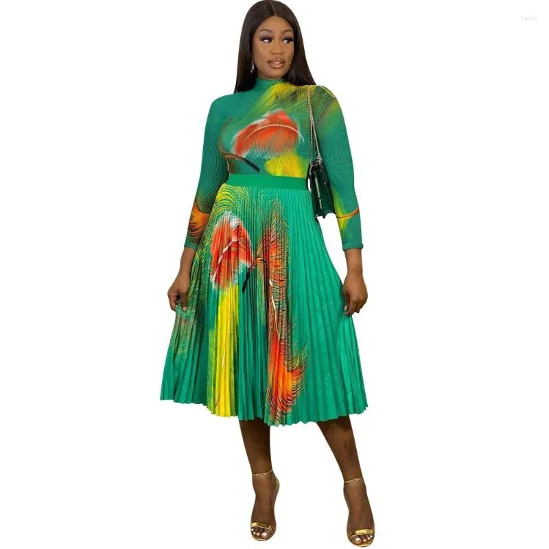 Ethnic Clothing 2 Piece Skirt Sets African Clothes For Women Fashion Style Spring Autumn Africa Lady Polyester Printing Top And Skirts