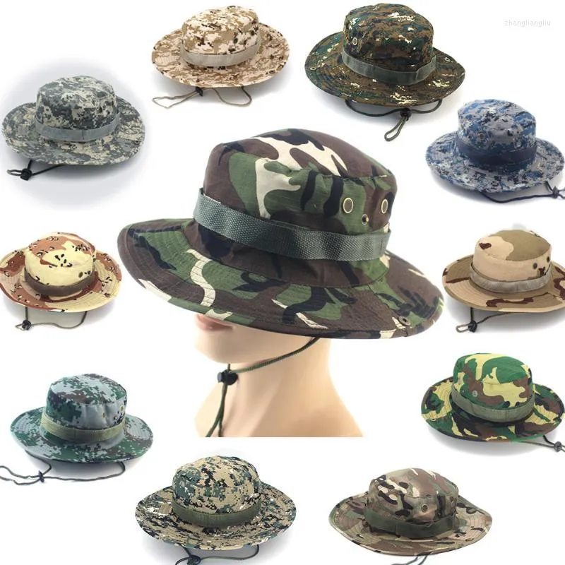 Beretten camouflage emmer hoed mannen militaire tactische camo boonie hoeden buitenjacht wandelen vissersvisser panama cap uv400berets