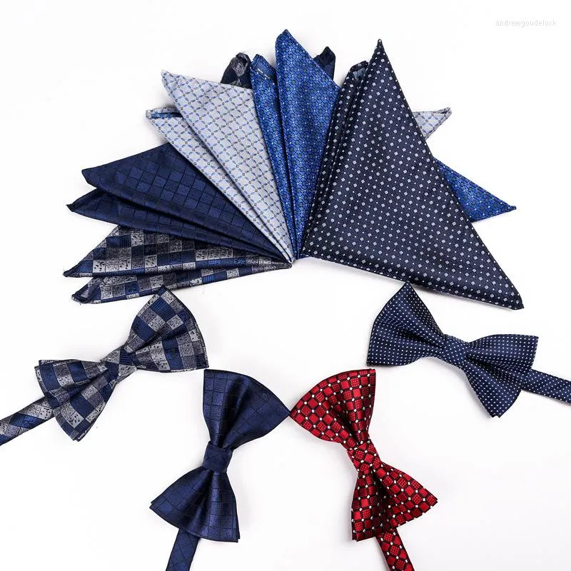 Bow Ties Classic Silk For Men Butterfly Tie Pocket Square Cufflinks Set Blue Grey Red Gold Dot Stripe Plaid Luxury Bowtie